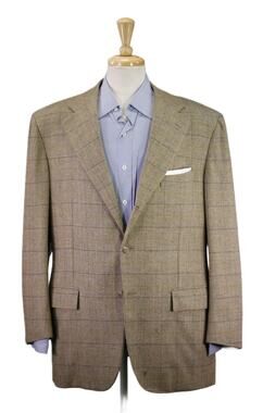 Faconnable by Cantarelli Brown Windowpane Knit Wool Cashmere 2-Btn Sportcoat 44R